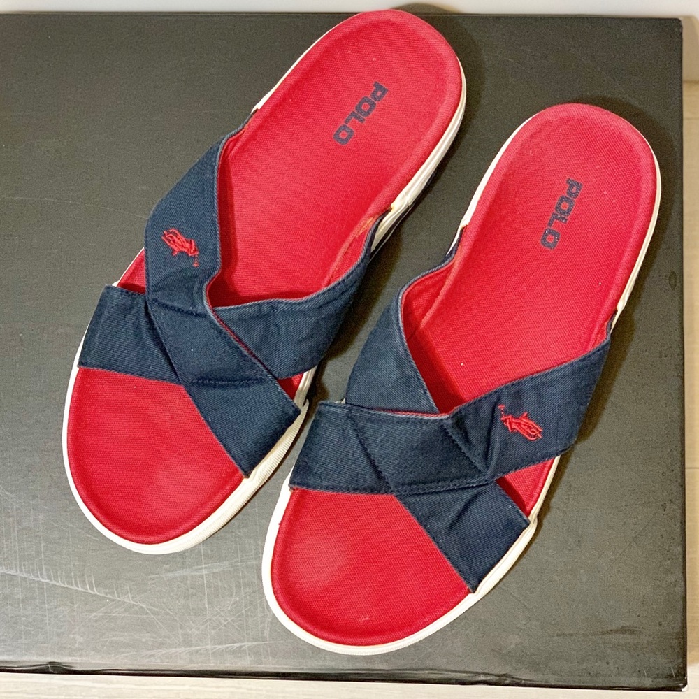 Ralph Lauren Polo Slides Blue/Red 8.5